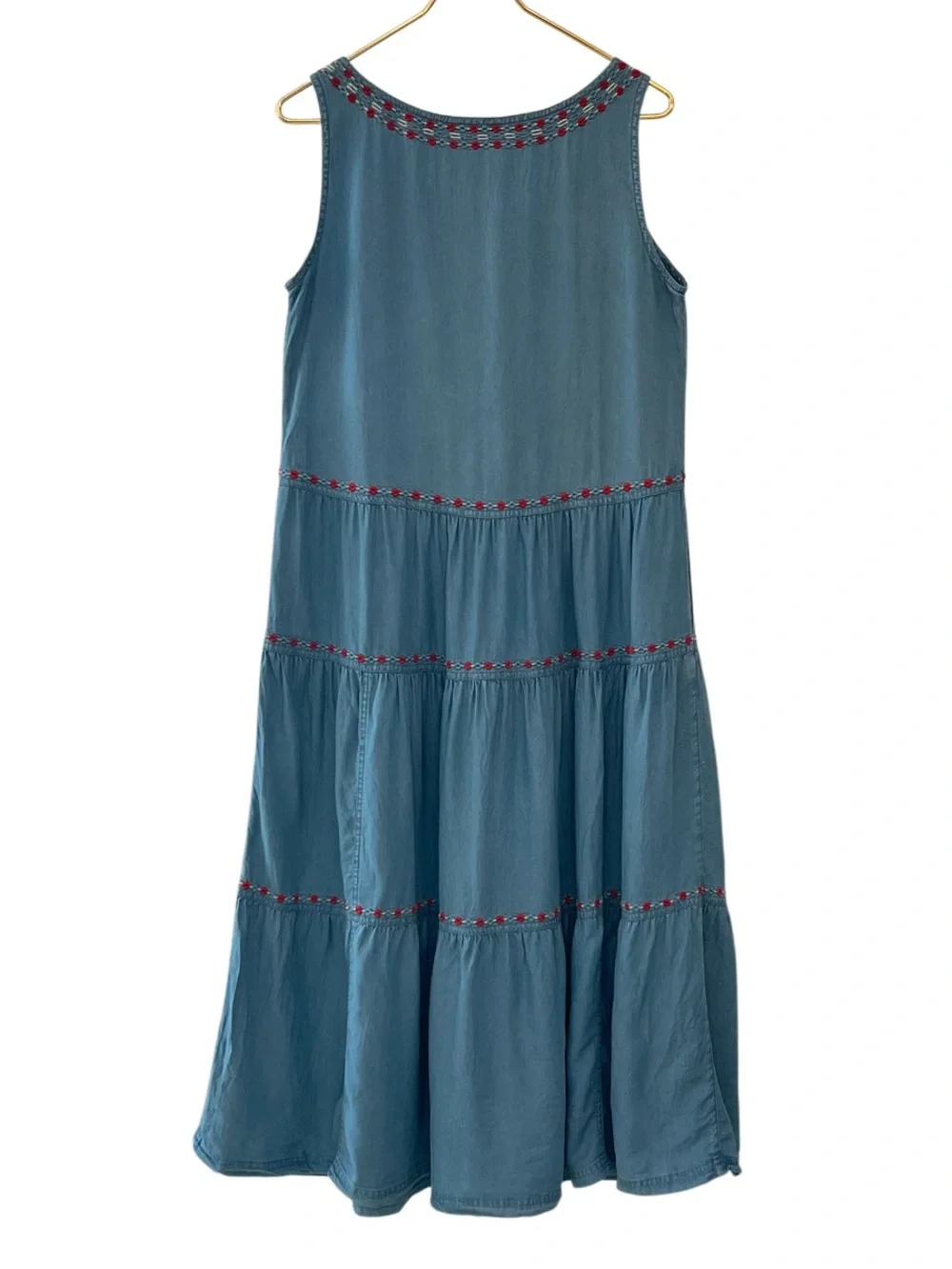 John Mark Chambray Tiered Embroidered Sleeveless Dress Medium - Picture 5 of 10